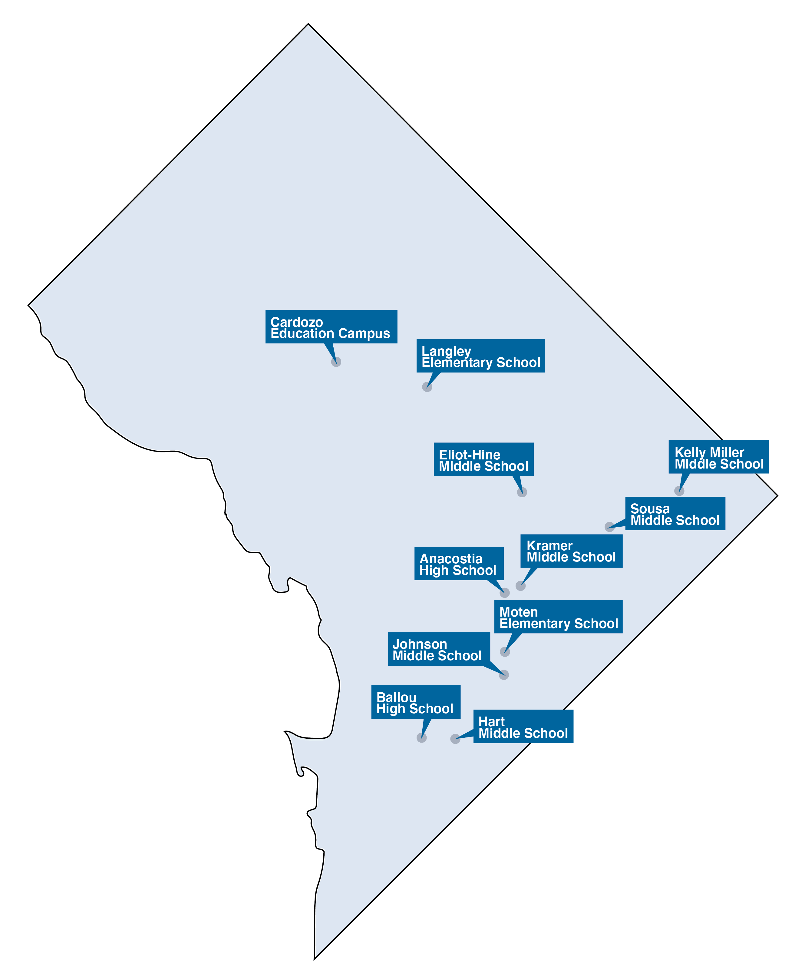 Map of the 11 schools across the city that have become resource hubs in their community