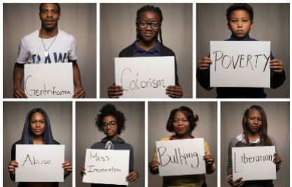 The 2017 Mikva Challenge Project Soapbox finalists pose with their topics.