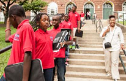 Browne Education Campus students lining up for the bus