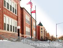 Vacant school on snowy day photo of school in snow