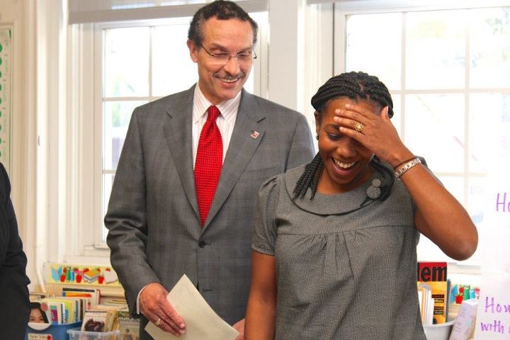 Photo of Mayor Gray and 5th Grade Teacher Hope Harrod